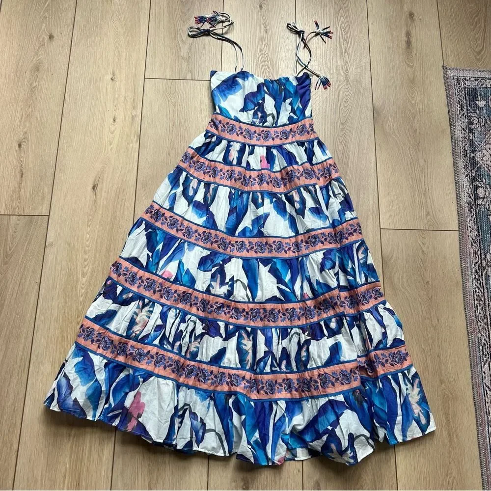 FARM Rio Off White Blue Foliage Midi Dress Size XS - Picture 9 of 16